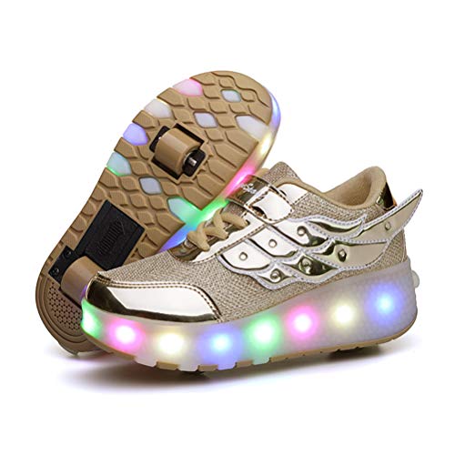 SRD-USB Recargable LED Luz Moda Aire Libre Parpadea Ajustable Rueda Roller Automática de Skate Zapatillas con Ruedas Zapatos Patines Deportes Zapatos Sneakers Running Shoes para Unisex Niños Niñas