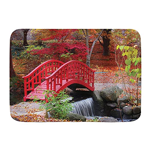 VINISATH Alfombra de Baño Antideslizante，Jardín asiático japonés con un Bonito Puente de Color Roble en la Naturaleza en noviembre,Octubre,Vista de otoño，Tapete delde Lavable a Máquina Suave
