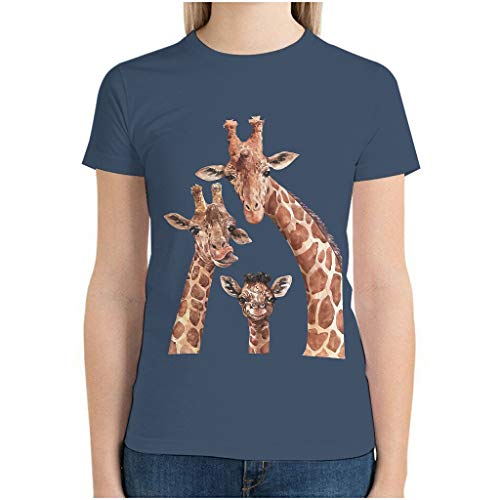 XunYun Family Giraffe 3D Impreso Múltiples Patrones Manga Corta Camiseta de Algodón para Mujer