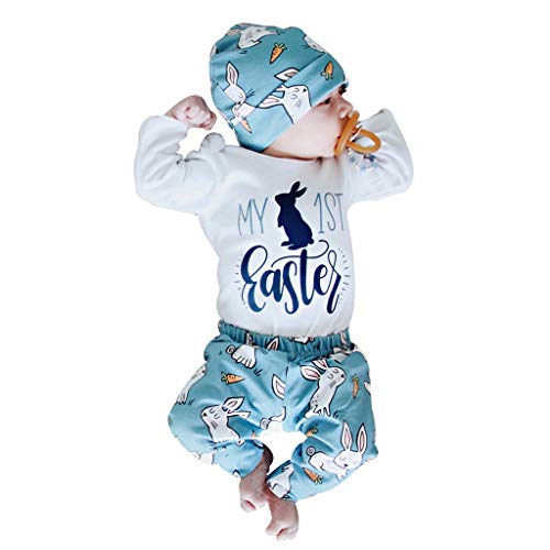 YWLINK Bebé ReciéN Nacido NiñA NiñO De Dibujos Animados Primeros Trajes De Conejito De Pascua Romper Hat Pantalones Conjunto 3M-18M