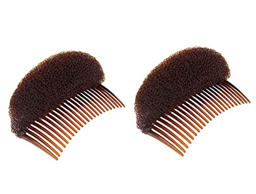 2 piezas Estilo profesional Aumento de pinzas para el cabello con peines Charming Bump It Up Volume Inserts Peine para el cabello Hair Stick Bun Maker Tool Acceeories (Marrón)