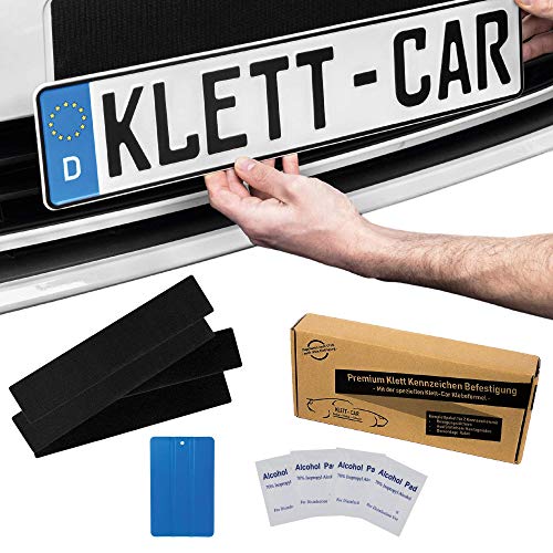 2 x Klett-Car® Set de porta matrículas para coches y motos sin marco - porta matrículas con cinta de velcro para todos los coches comunes - porta matrículas absolutamente invisible