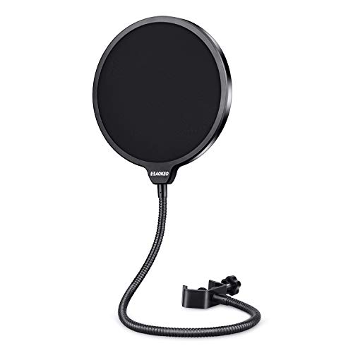 Aokeo Professional Micrófono Pop Filter Shield para Blue Yeti y cualquier otro micrófono,Pantalla Pop Wind de Doble Capa Con un Brazo Estabilizador de Clip de Cuello de Cisne Flexible de 360°