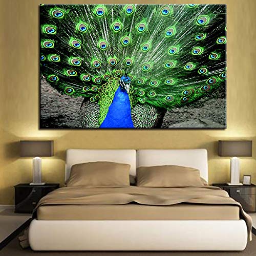 baodanla Pintura al óleo sin Marco Embelish Canvas Ngs Living Room Wall Art Green Peacock Animal Posters HD Prints Peafow30x40cm