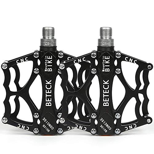 BETECK Pedales Bicicleta Aleación de Aluminio Plataforma Plana 9/16'' Teniendo para Cycling Ciclismo MTB BMX Montaña (Negro)