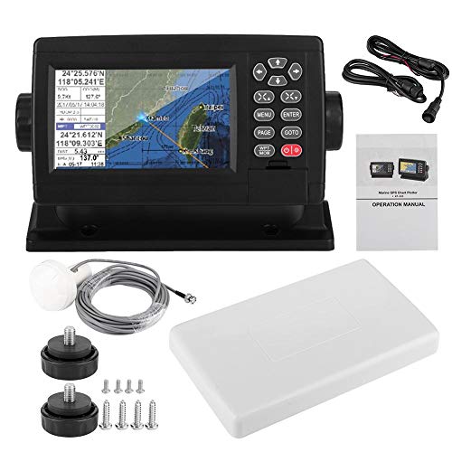 Bigking Navegador Marino GPS, Navegador GPS por satélite Marino de 5 Pulgadas Pantalla LCD a Color XF-520 Trazador de Cartas de Barco de posicionamiento de Modo Dual