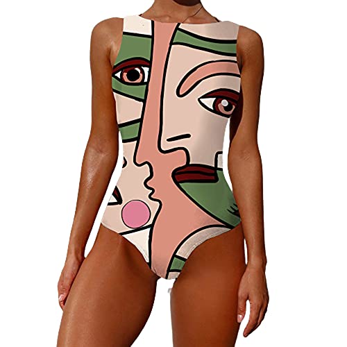 Bonfor Bañador Sexy Bikinis Mujer Push Up 3D 2021 sin Espalda Resumen - Patrones Geométricos Traje de Baño de Una Pieza Mono (Ve~k, M)
