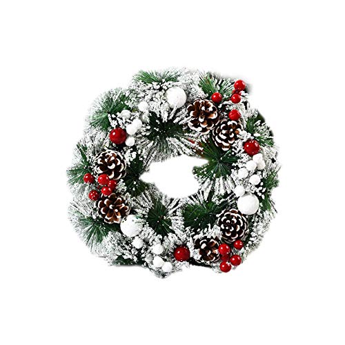 Brownrolly Guirnalda de Navidad Guirnalda de Puerta de simulación Guirnalda Decorativa de Navidad Colgante Guirnalda Artificial con Hojas, Mini Hojas de Pino, piñas y racimos de Bayas
