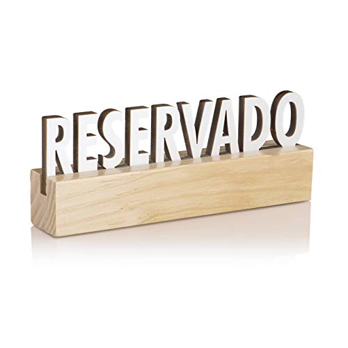 BYP Global - 6 uds Reservado Ideal para Mesa Bar Restaurante - Base Madera de Pino, Cartel Letrero PVC Blanco