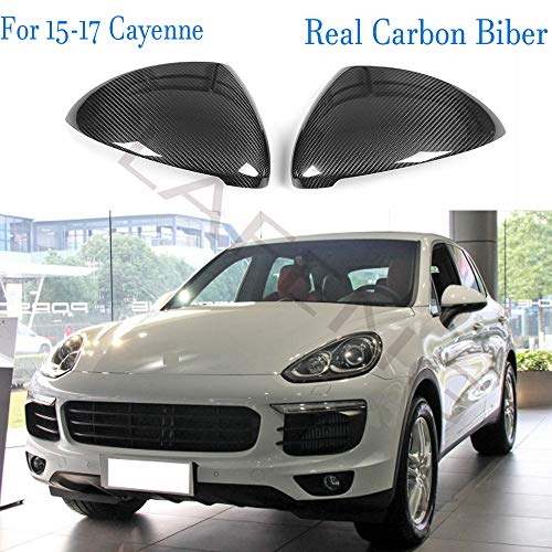 Cubierta de espejo lateral de fibra de carbono para Porsche Cayenne 2015-2017 2 piezas negro liso