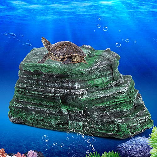 Duokon Turtle Basking Plataforma Ocultar Cueva Natural Hábitat Rocks Resina Flotante Isla Acuario Piedra Decoración para Semi Acuático Animales Reptil