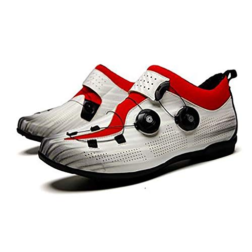 GSYNXYYA Zapatos de Ciclismo, Calzado de Ciclismo Casual de Summer No Sueled, Zapatos de Ciclismo de Carretera/de montaña con Hebilla giratoria (Transpirable),Blanco,45 EU