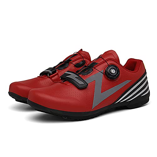 GSYNXYYA Zapatos de Ciclismo,Zapatos de Bicicleta para Hombres de Caucho de Caucho Ligero,Zapatos Antideslizantes sin Bloqueo MTB Antideslizante con diseño de Tira Reflectante (36-46EU),Rojo,44 EU