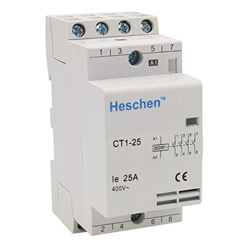 Heschen Contactor de CA del hogar CT1-25 4 polos cuatro normalmente abiertos 220V/230V Voltaje de la bobina 35 mm Montaje en riel DIN