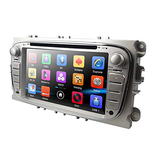 hizpo Double DIN Car Radio Car Radio en Dash Unidad Principal para Ford Focus Mondeo S-MAX C-MAX Galaxy Soporte Pantalla de navegación GPS Espejo OBD2 Control del Volante Reproductor de DVD Cámara