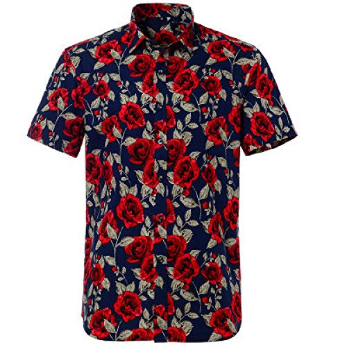 Jinyaun Camisa De AlgodóN Camisa Hawaiana para Hombre Camisa Informal De Verano con Estampado Floral En La Playa Camisa Casual De Campamento XS-XXL