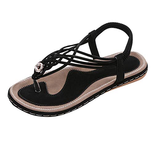 morran Moda para Mujer Sandalias de Bohemia cómodas Sandalias Transpirables Pisos Zapatillas sin Cordones Sandalias (37 EU, Negro)