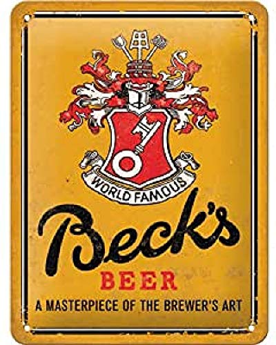 Nostalgic-Art Cartel de Chapa Retro Beck's – World Famous – Idea de Regalo para los Aficionados a la Cerveza, metálico, Diseño Vintage, 15 x 20 cm