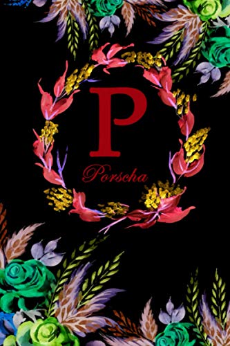 P: Porscha: Porscha Monogrammed Personalised Custom Name Daily Planner / Organiser / To Do List - 6x9 - Letter P Monogram - Black Floral Water Colour Theme