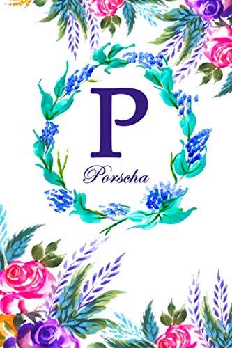 P: Porscha: Porscha Monogrammed Personalised Custom Name Daily Planner / Organiser / To Do List - 6x9 - Letter P Monogram - White Floral Water Colour Theme