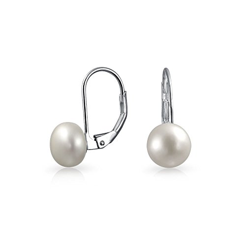 Simple blanco dulce cultivado perla palanca trasero bola gota pendientes para las mujeres 925 plata de ley