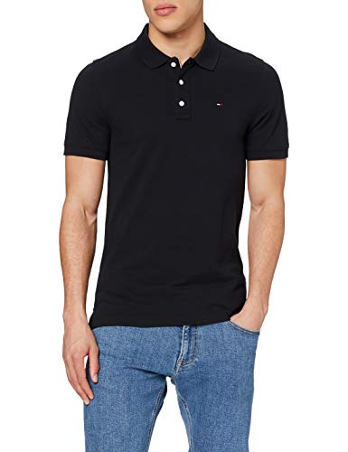 Tommy Jeans Piqué P Camiseta Polo con Cierre de 3 Botones, Negro (Tommy Black), XS para Hombre