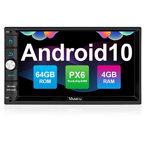 Vanku Android 10 Radio 2 DIN Autoradio con PX6, 4GB+64GB, Qualcomm BT 5.0, GPS, Soporte Control Volante, WiFi, USB, SD, Mirror-Link, 4G, con 7” Pantalla Táctil