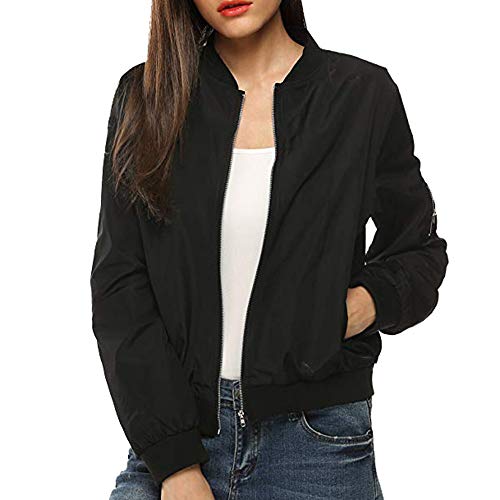 VJGOAL Mujer Invierno Moda Casual Clásico Acolchado Color sólido Chaqueta con Cuello en O Short Bomber Jacket Coat(XX-Large,Negro)