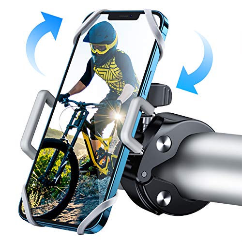 WOEOA Soporte Movil Bici Moto, Porta Movil Bicicleta Montaña con 360°Rotación, [2020 Más Seguro] Universal Soporte Manillar Motocicleta Ciclismo MTB GPS para iPhone 11 Pro MAX/X/8 4"-7"(Plateado)