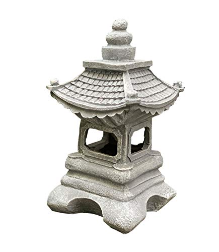 XCDM Lámpara de Paisaje de jardín Decoración de jardín Piso de Torre de Piedra Antigua Estilo japonés Pagoda de energía Solar Estatuas de Linterna Lámpara Templo Adornos de Linterna de Cuatro esq