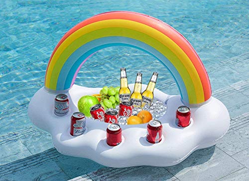 xyl Soporte Inflable para Bebidas con Forma de Nube arcoíris, Barra para Servir Frutas, Flotador para Piscina, Accesorios de Fiesta, Verano, Playa, Ocio, Taza, portabotellas, Agua, diversión