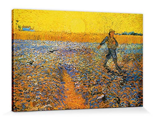 1art1 Vincent Van Gogh - El Sembrador A La Puesta De Sol Después Millet, 1888 Cuadro, Lienzo Montado sobre Bastidor (120 x 80cm)