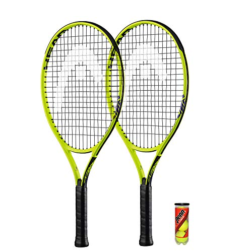 2 raquetas de tenis Head Extreme Junior y 3 pelotas de tenis (opciones de tamaño de 19 a 26 pulgadas) (juego de tenis junior de 66 cm)