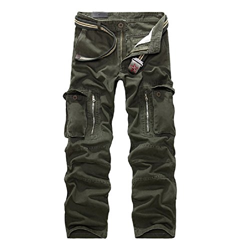Ayg, modelo 012 - Pantalón de camuflaje multibolsillos para hombre, de algodón verde Ejercito Verde XL