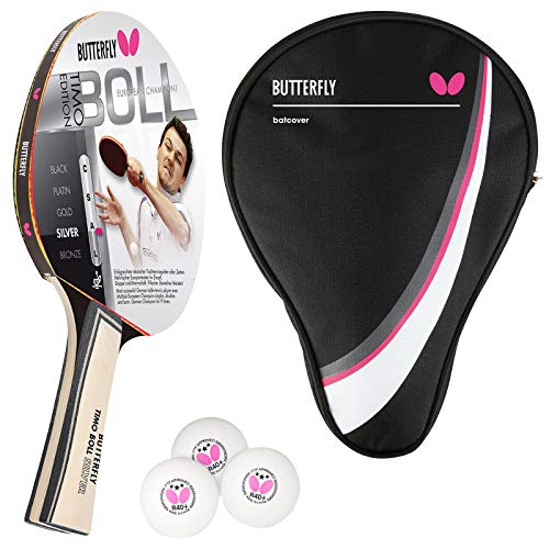 Butterfly Timo Boll Silver - Juego de raquetas de ping pong (incluye funda para drive y 3 pelotas ITTF R40)