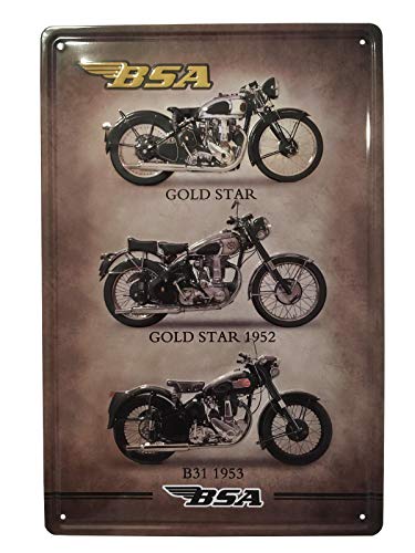 Chapa Vintage [ Motos Clásicas BSA ]. Placa decorativa metálica de pared de Motocicletas para Garaje, Taller, Negocio, Oficina | 20x30 cm.