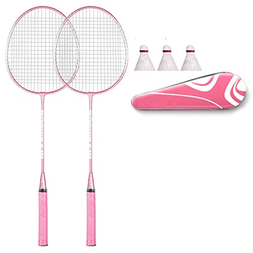 CMLLING Raqueta de bádminton profesional, 1 bolsa de bádminton, 3 bádminton de nailon, 2 raquetas (azul/rosa)