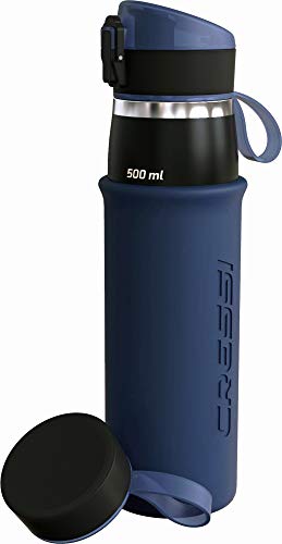 Cressi Water Bottle Tisk 500ml Botella térmica de Acero Inoxidable con protección de Silicona Suave, Unisex-Adult, Azul Marino