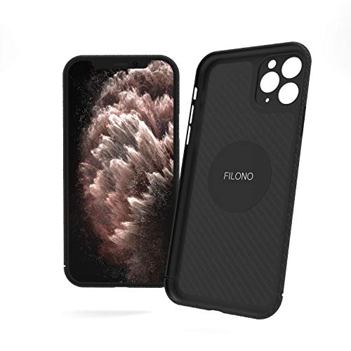FILONO Funda magnética iPhone 11 Pro Carbono, Fina Pero Robusta, Negro con Brillo Sutil
