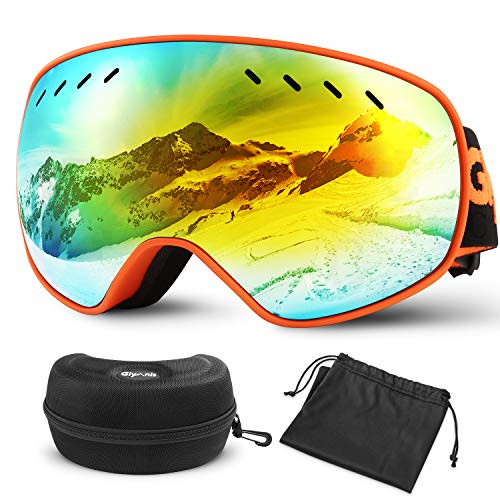 Glymnis Gafas de Esquí Máscara Gafas Esqui Snowboard OTG Super Gran Angular UV400 Protección para Hombre Mujer Adultos Jóvenes (Naranja)