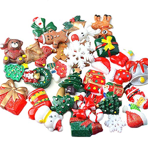 Guador Mini Adornos Navideños Resina, 50 Piezas Aleatorio Decoraciones Navideñas DIY Manualidad para Miniaturas Navidad para Regalo Parcela Tarjetas Felicitación