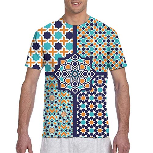 Haiyaner Diferentes patrones de mosaico islámico adornado con líneas históricas para hombre, impresión 3D, camiseta de primera calidad L