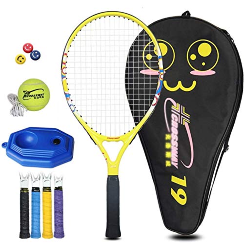 KCGNBQING Niños Cabeza de Carbono Principiante de un Solo Traje de Tenis de Entrenamiento de Tenis Regalos para niños y niñas Raqueta de Tenis Profesional (Color : Yellow Blue, Size : 21 Inches)