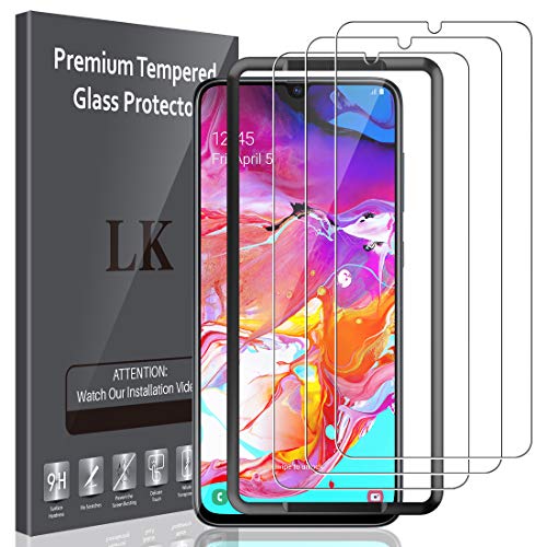 LK Compatible con Samsung Galaxy A70 Protector de Pantalla,3 Pack,9H Dureza Cristal Templado, Equipado con Marco de Posicionamiento,Vidrio Templado Screen Protector