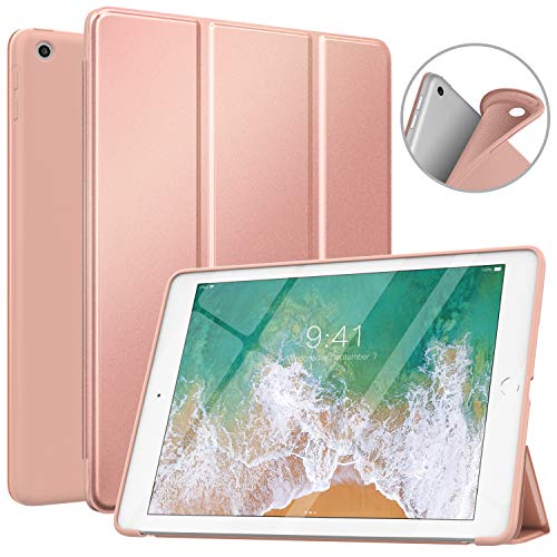 MoKo Funda para iPad 9.7 5th/6th Generation, Superior Delgada Protectora Case con Tapa Trasera Esmerilada Translúcida para iPad 9.7 Inch 2018/2017 - Oro Rosa