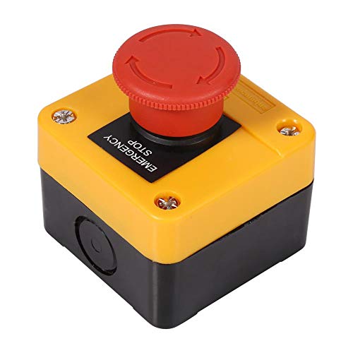 Pulsador de parada de emergencia, interruptor de botón pulsador de seta con carcasa roja de plástico de 660V 10A - 3.03 x 3 x 2.5 pulgadas