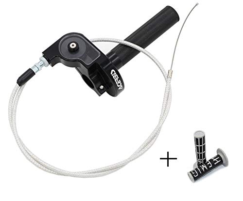 Puño Mando de Gas Corto rapido para Acelerador de Motos Aluminio con Cable y agarres (Negro)
