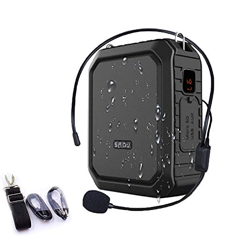 SHIDU Amplificador de voz portátil, amplificador de voz personal de 18 W con micrófono con cable, auriculares, altavoz Bluetooth impermeable para exteriores, profesores, guía turístico