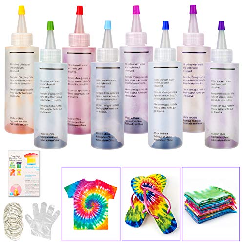 Tie Dye Kit, Sinwind 8 Colores Vibrantes Pinturas Textiles de Tela, con 40 Bandas de Goma, 8 Pcs de Guantes de Plástico, para Tela Pinturas, Actividades del Campus