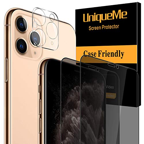 UniqueMe [2 Pack] Privacidad Protector de Pantalla Compatible con iPhone 11 Pro (5.8") y [1 Pack] Protector de lente de cámara Cristal Templado,[Anti Spy] [Sin Burbujas] Vidrio Templado